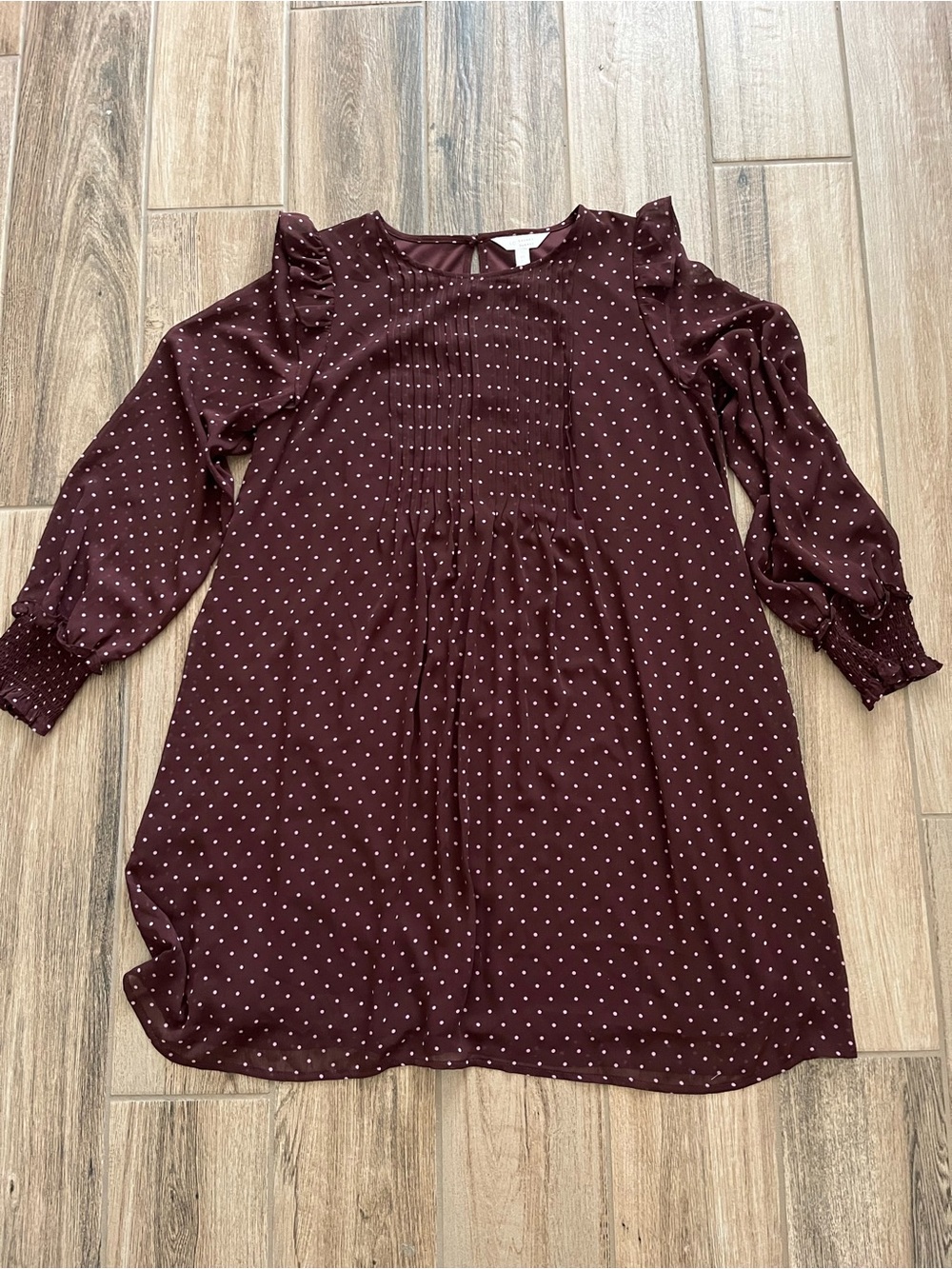 Lauren Conrad Long-Sleeve Burgundy Polka Dot Dress NWT